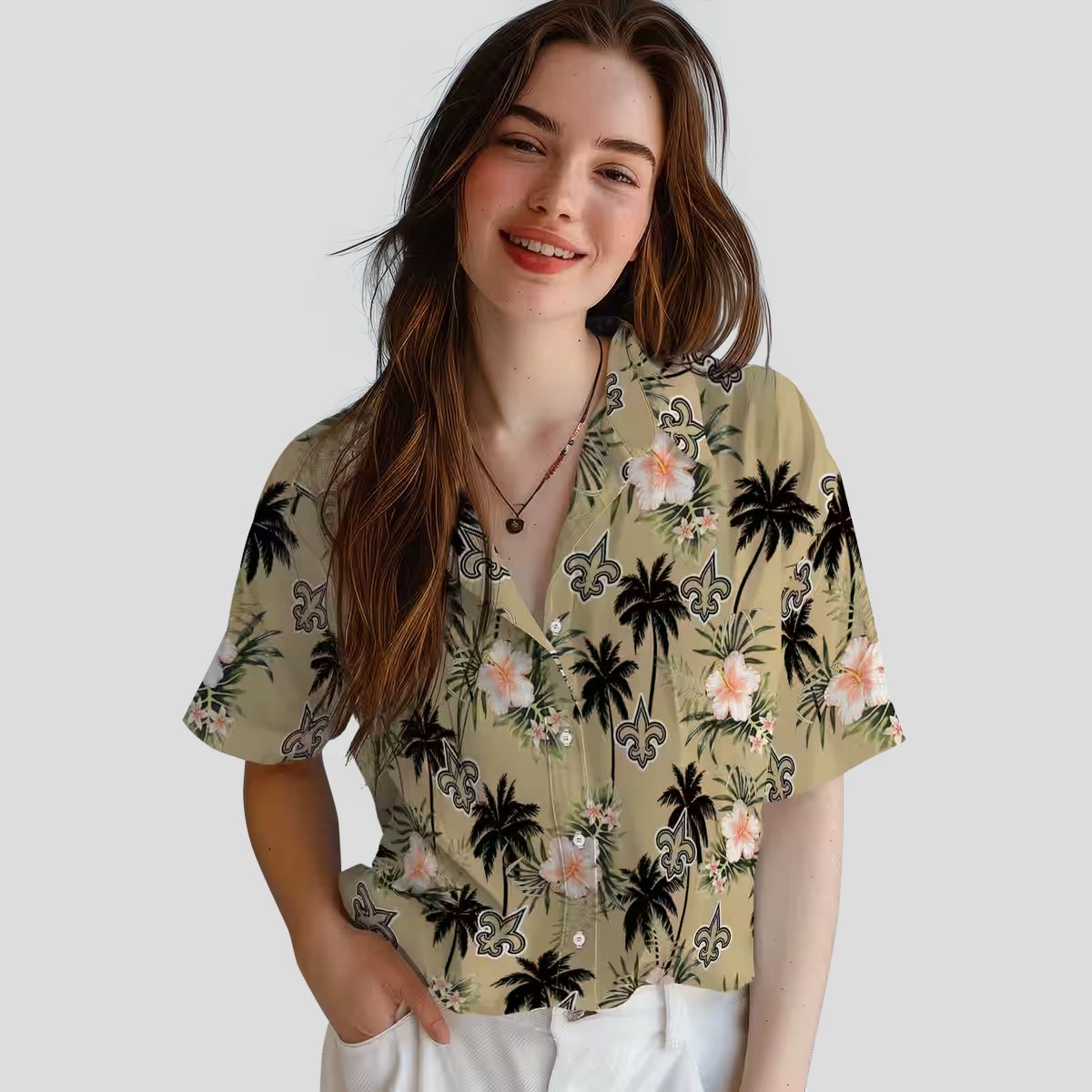 New Orleans Saints Tropical Hawaiian Shirt, Gold Flower & Palm Tree NFL Apparel