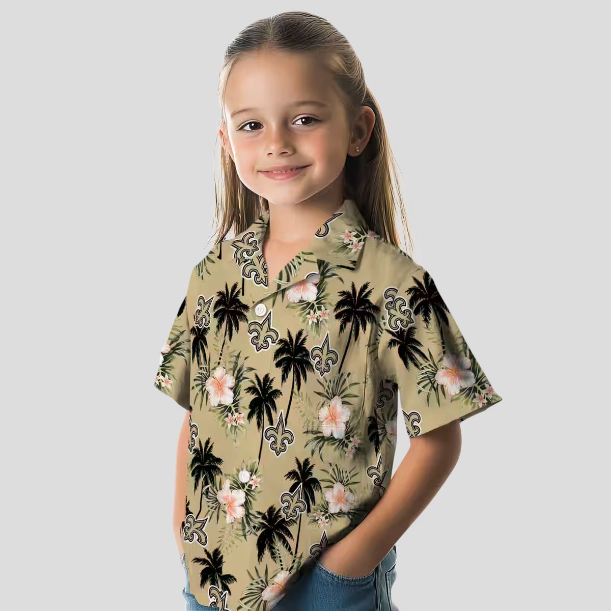 New Orleans Saints Tropical Hawaiian Shirt, Gold Flower & Palm Tree NFL Apparel