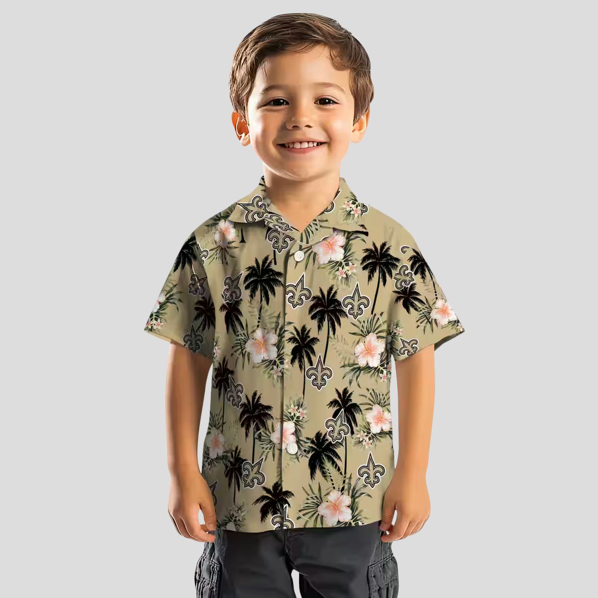 New Orleans Saints Tropical Hawaiian Shirt, Gold Flower & Palm Tree NFL Apparel