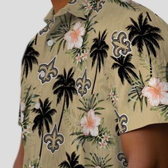 New Orleans Saints Tropical Hawaiian Shirt, Gold Flower & Palm Tree NFL Apparel