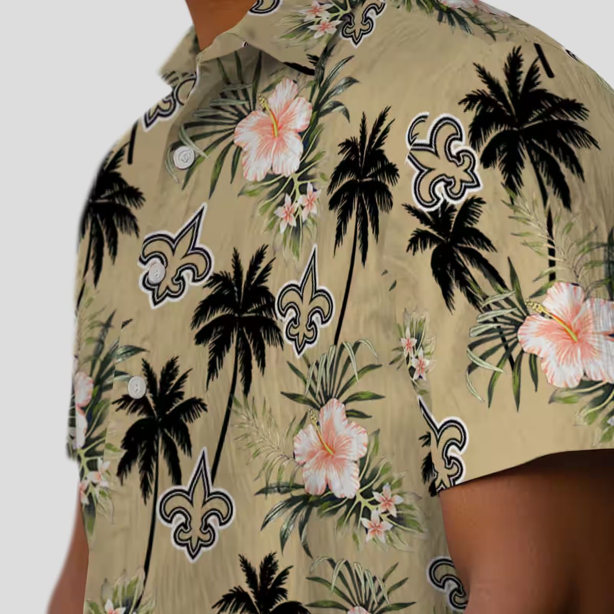 New Orleans Saints Tropical Hawaiian Shirt, Gold Flower & Palm Tree NFL Apparel