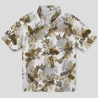 New Orleans Saints Tropical Shirt, Gold & White Leaves Aloha NFL Fan Clothing