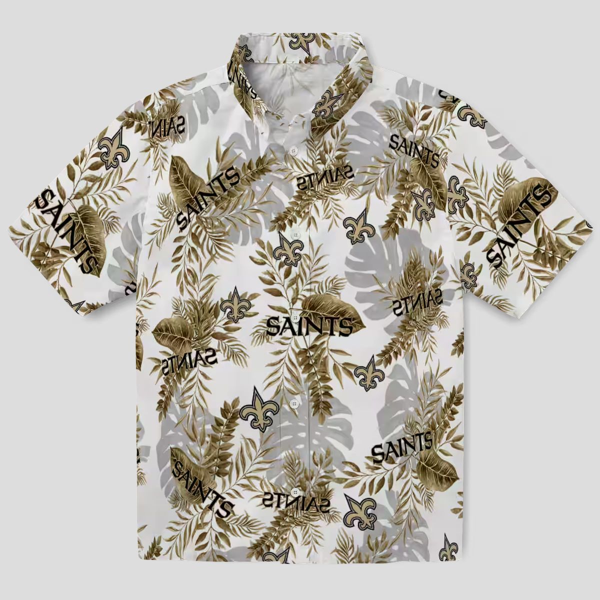 New Orleans Saints Tropical Shirt, Gold & White Leaves Aloha NFL Fan Clothing