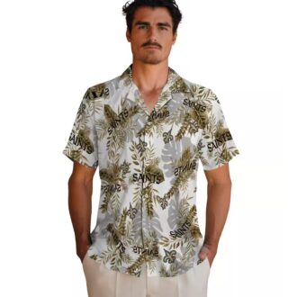 New Orleans Saints Tropical Shirt, Gold & White Leaves Aloha NFL Fan Clothing