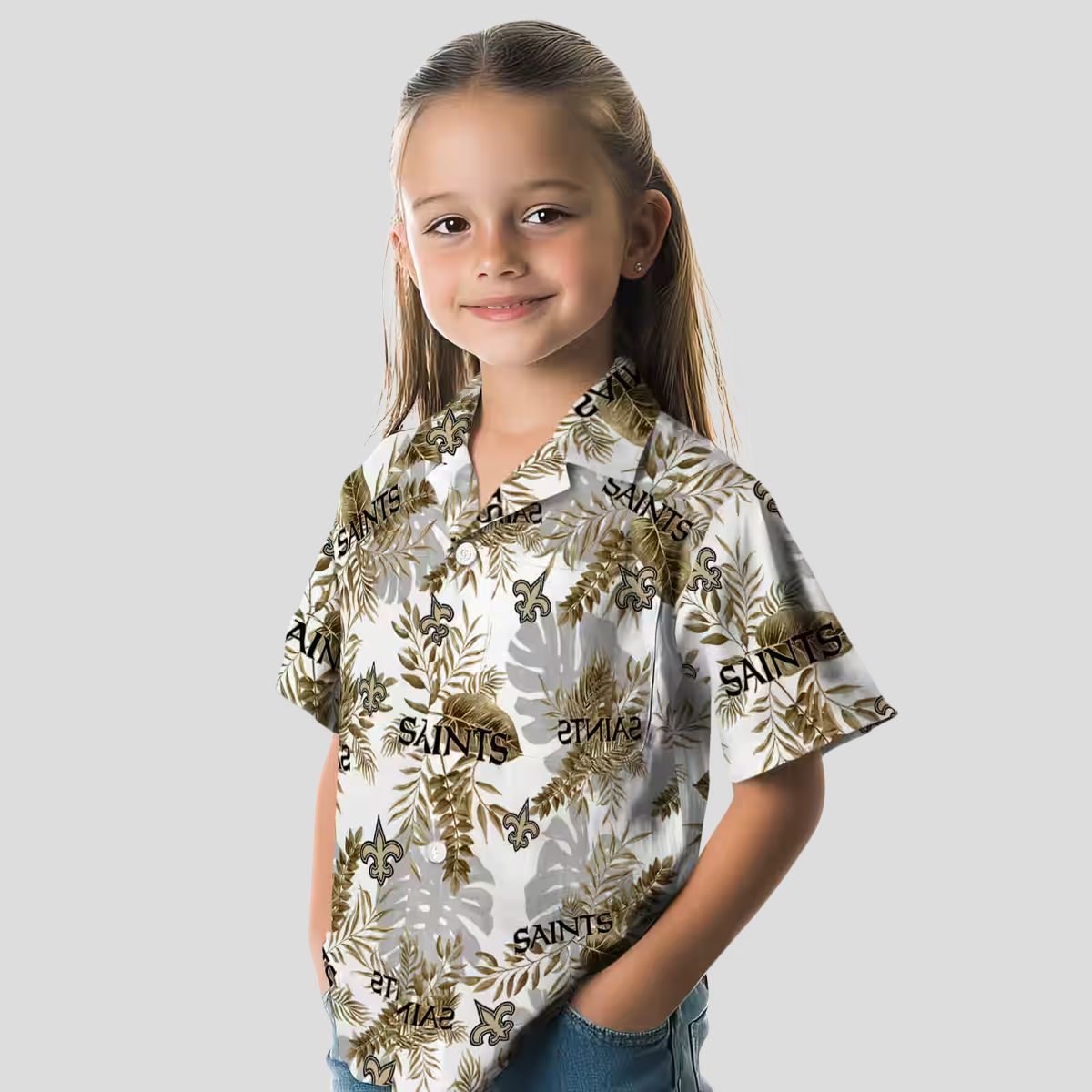 New Orleans Saints Tropical Shirt, Gold & White Leaves Aloha NFL Fan Clothing