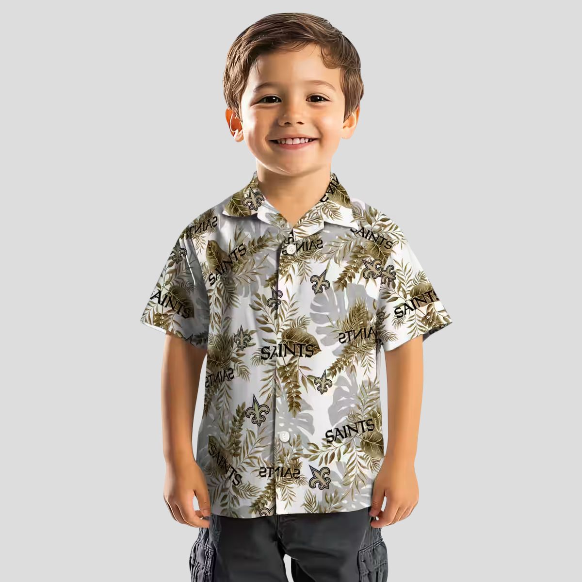 New Orleans Saints Tropical Shirt, Gold & White Leaves Aloha NFL Fan Clothing