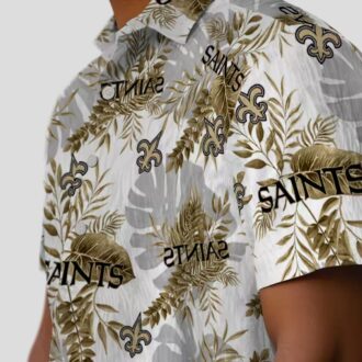 New Orleans Saints Tropical Shirt, Gold & White Leaves Aloha NFL Fan Clothing