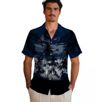 Blue Black New England Patriots Sunset Hawaiian Shirt, Summer Vacation Outfit