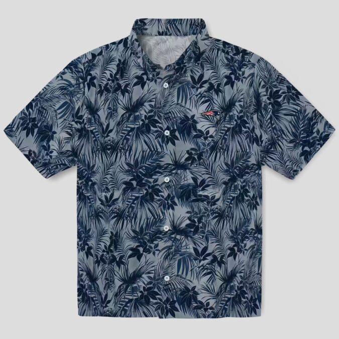 Blue New England Patriots Leaf Print Hawaiian Shirt for Game Day & Vacation
