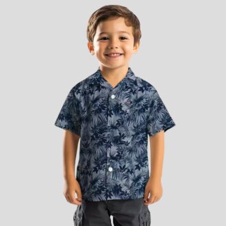 Blue New England Patriots Leaf Print Hawaiian Shirt for Game Day & Vacation
