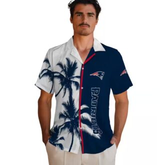 Blue New England Patriots Palm Trees Hawaiian Shirt, Tropical Game Day Outfit