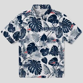 Blue White NFL Patriots Plants Hawaiian Shirt, Tropical Football Shirt for Men