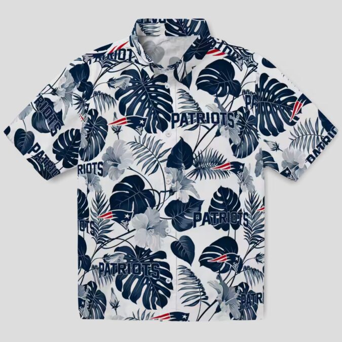 Blue White NFL Patriots Plants Hawaiian Shirt, Tropical Football Shirt for Men