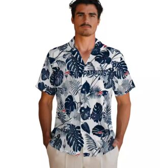 Blue White NFL Patriots Plants Hawaiian Shirt, Tropical Football Shirt for Men