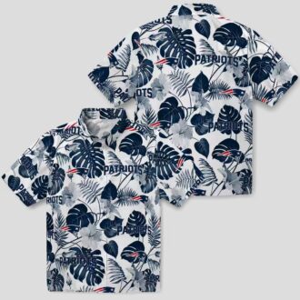 Blue White NFL Patriots Plants Hawaiian Shirt, Tropical Football Shirt for Men