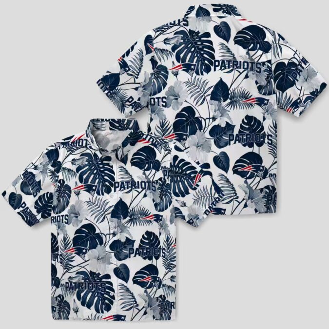 Blue White NFL Patriots Plants Hawaiian Shirt, Tropical Football Shirt for Men