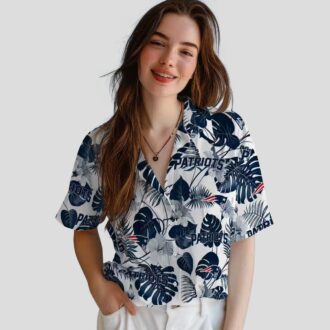 Blue White NFL Patriots Plants Hawaiian Shirt, Tropical Football Shirt for Men