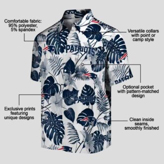 Blue White NFL Patriots Plants Hawaiian Shirt, Tropical Football Shirt for Men
