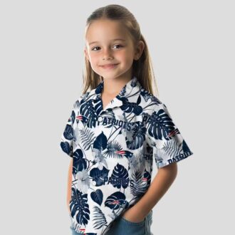 Blue White NFL Patriots Plants Hawaiian Shirt, Tropical Football Shirt for Men