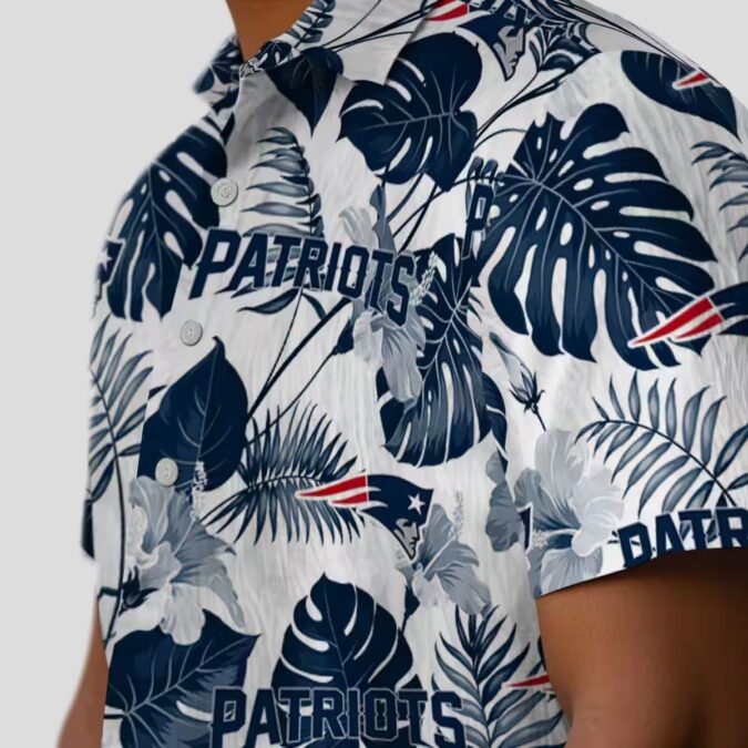 Blue White NFL Patriots Plants Hawaiian Shirt, Tropical Football Shirt for Men