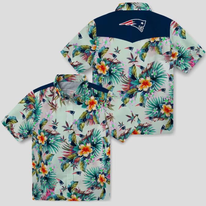 Buy New England Patriots Green Hawaiian Shirt, Tropical Foliage Aloha Shirt