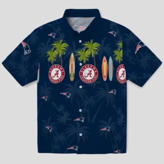 Buy New England Patriots Hawaiian Shirt, Blue Surfboard Palm Aloha Shirt