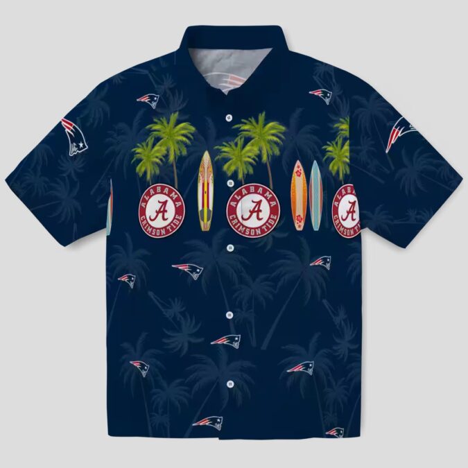 Buy New England Patriots Hawaiian Shirt, Blue Surfboard Palm Aloha Shirt