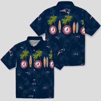 Buy New England Patriots Hawaiian Shirt, Blue Surfboard Palm Aloha Shirt