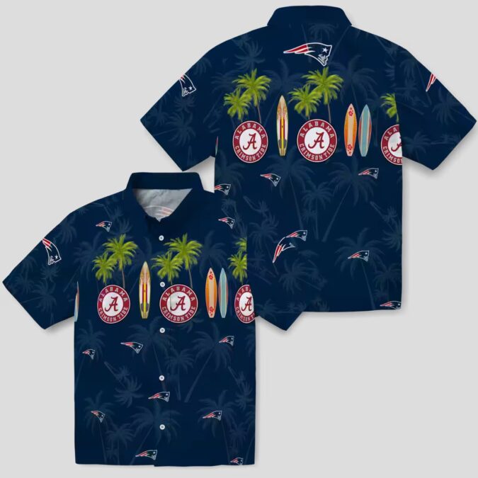 Buy New England Patriots Hawaiian Shirt, Blue Surfboard Palm Aloha Shirt