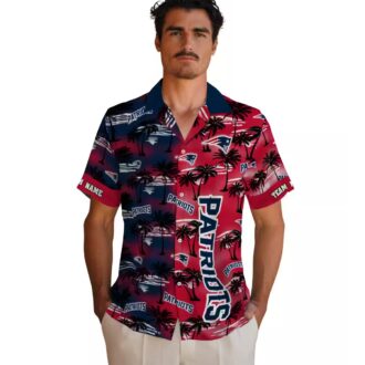 Custom New England Patriots Aloha Shirt, Palm Silhouettes Blue Hawaiian Summer Apparel