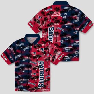 Custom New England Patriots Aloha Shirt, Palm Silhouettes Blue Hawaiian Summer Apparel