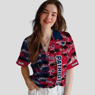 Custom New England Patriots Aloha Shirt, Palm Silhouettes Blue Hawaiian Summer Apparel