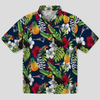 Custom New England Patriots Aloha Shirt, Tropical Toucan Blue Green Hawaiian Shirt