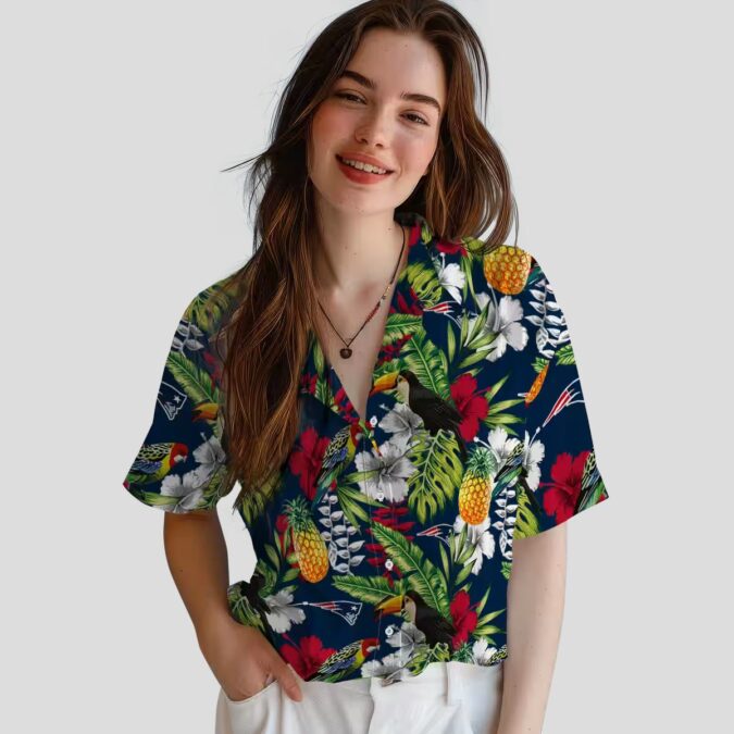 Custom New England Patriots Aloha Shirt, Tropical Toucan Blue Green Hawaiian Shirt