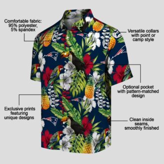 Custom New England Patriots Aloha Shirt, Tropical Toucan Blue Green Hawaiian Shirt