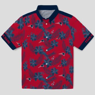 Custom New England Patriots Hawaiian Shirt, Red Botanical Print Apparel