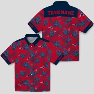 Custom New England Patriots Hawaiian Shirt, Red Botanical Print Apparel