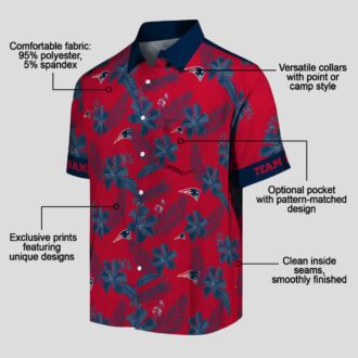 Custom New England Patriots Hawaiian Shirt, Red Botanical Print Apparel