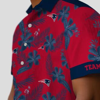 Custom New England Patriots Hawaiian Shirt, Red Botanical Print Apparel