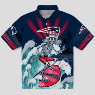 Custom NFL Fans Patriots Surfing Skeleton Hawaiian Shirt, Vintage Blue Tropical Shirt