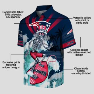 Custom NFL Fans Patriots Surfing Skeleton Hawaiian Shirt, Vintage Blue Tropical Shirt