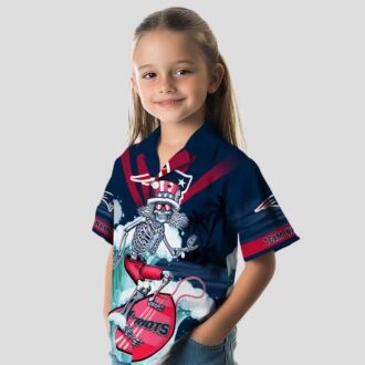 Custom NFL Fans Patriots Surfing Skeleton Hawaiian Shirt, Vintage Blue Tropical Shirt