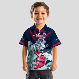 Custom NFL Fans Patriots Surfing Skeleton Hawaiian Shirt, Vintage Blue Tropical Shirt