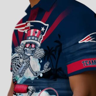Custom NFL Fans Patriots Surfing Skeleton Hawaiian Shirt, Vintage Blue Tropical Shirt