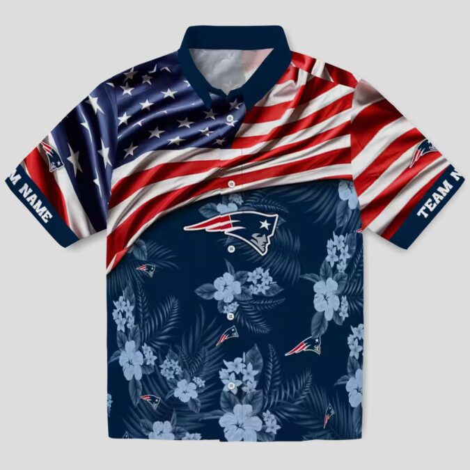 Custom NFL Team Patriots Aloha Hawaiian Shirt - US Flag & Floral Design