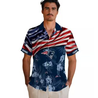 Custom NFL Team Patriots Aloha Hawaiian Shirt - US Flag & Floral Design