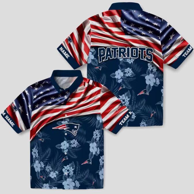 Custom NFL Team Patriots Aloha Hawaiian Shirt - US Flag & Floral Design