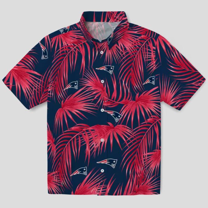 Limited Edition Patriots Hawaiian Shirt, Blue Palm Leaf Summer Football Shirt
