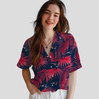 Limited Edition Patriots Hawaiian Shirt, Blue Palm Leaf Summer Football Shirt