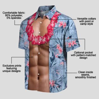 Men's New England Patriots Chest Illusion Hawaiian Shirt - NFL Summer Style
